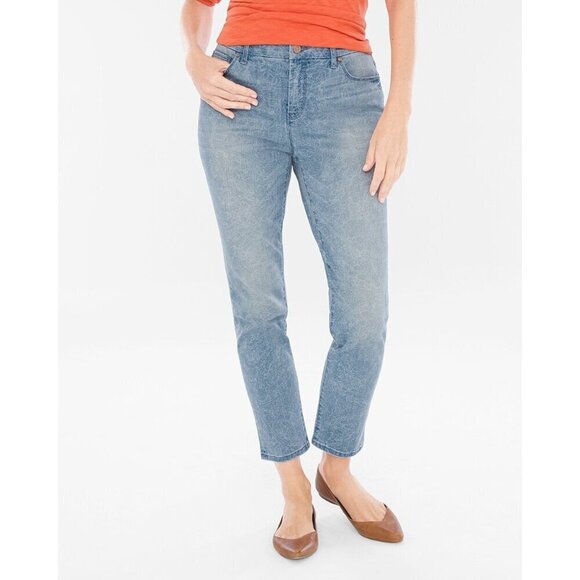 Chico's So Slimming Medallion Print Medium Wash Girlfriend Ankle Jeans Boho - Picture 4 of 10